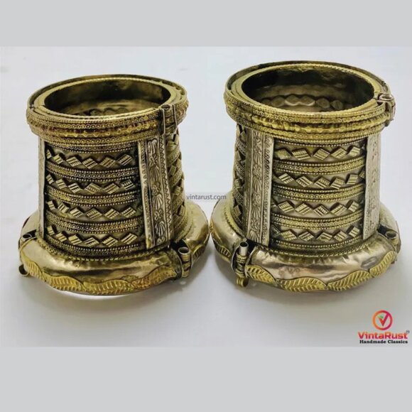 Single Boho Cuff Bracelet- Cuff Bracelet- Afghan Golden Massive Handcuff Hinged - Picture 5 of 9